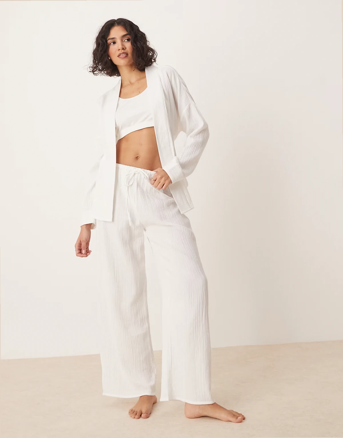 oversized pajama bottoms in white - part of a set