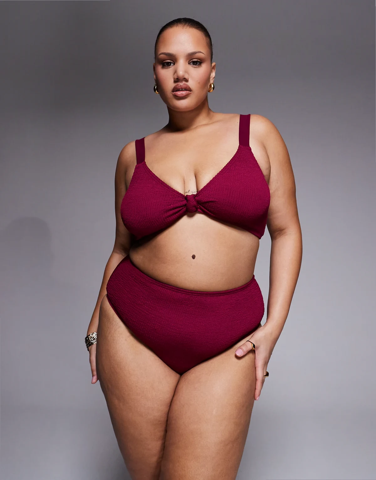 crinkle high waist bikini bottoms in burgundy