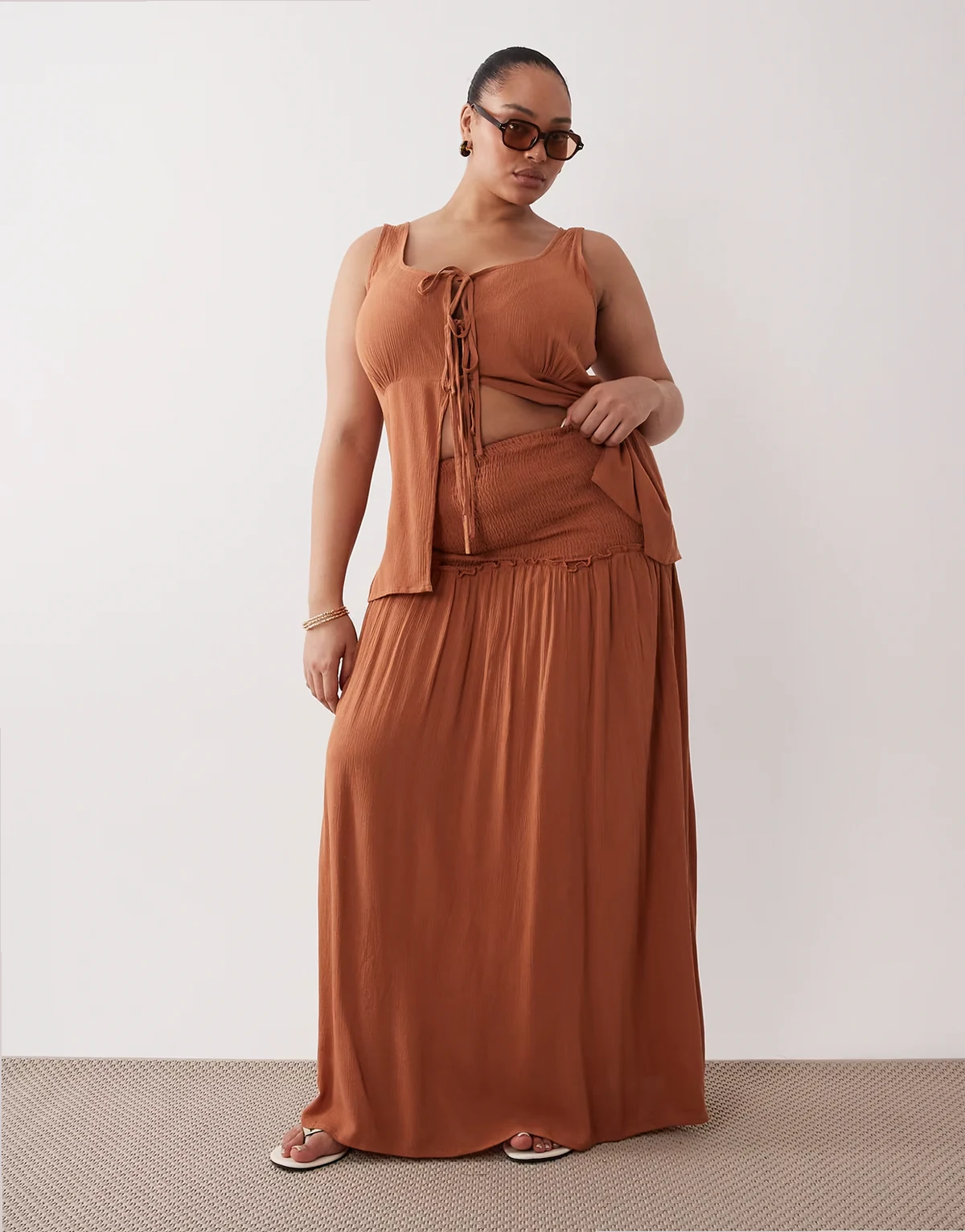 Esmée Curve beach maxi skirt in rust - part of a set