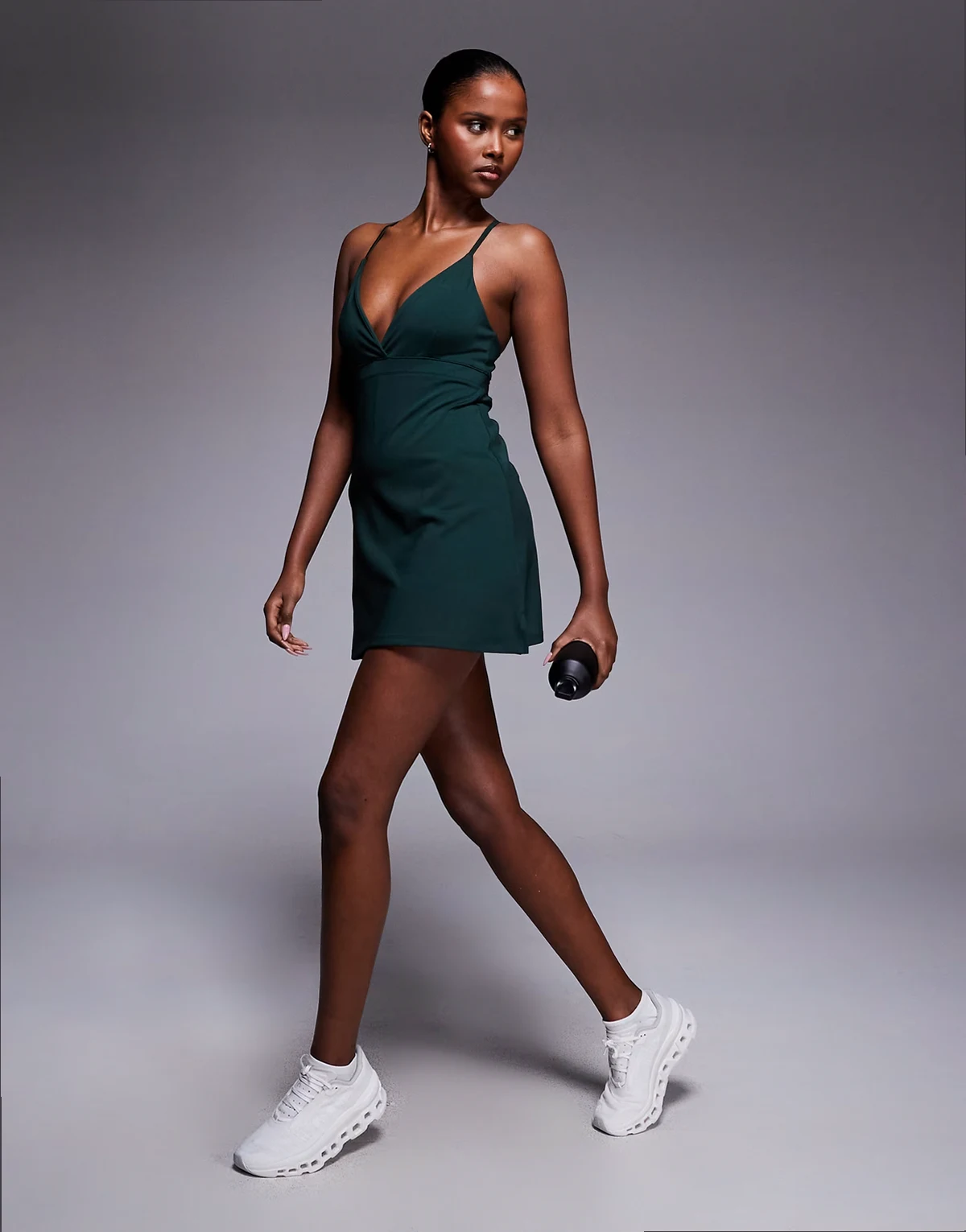 Padel active tennis dress with under shorts in pine