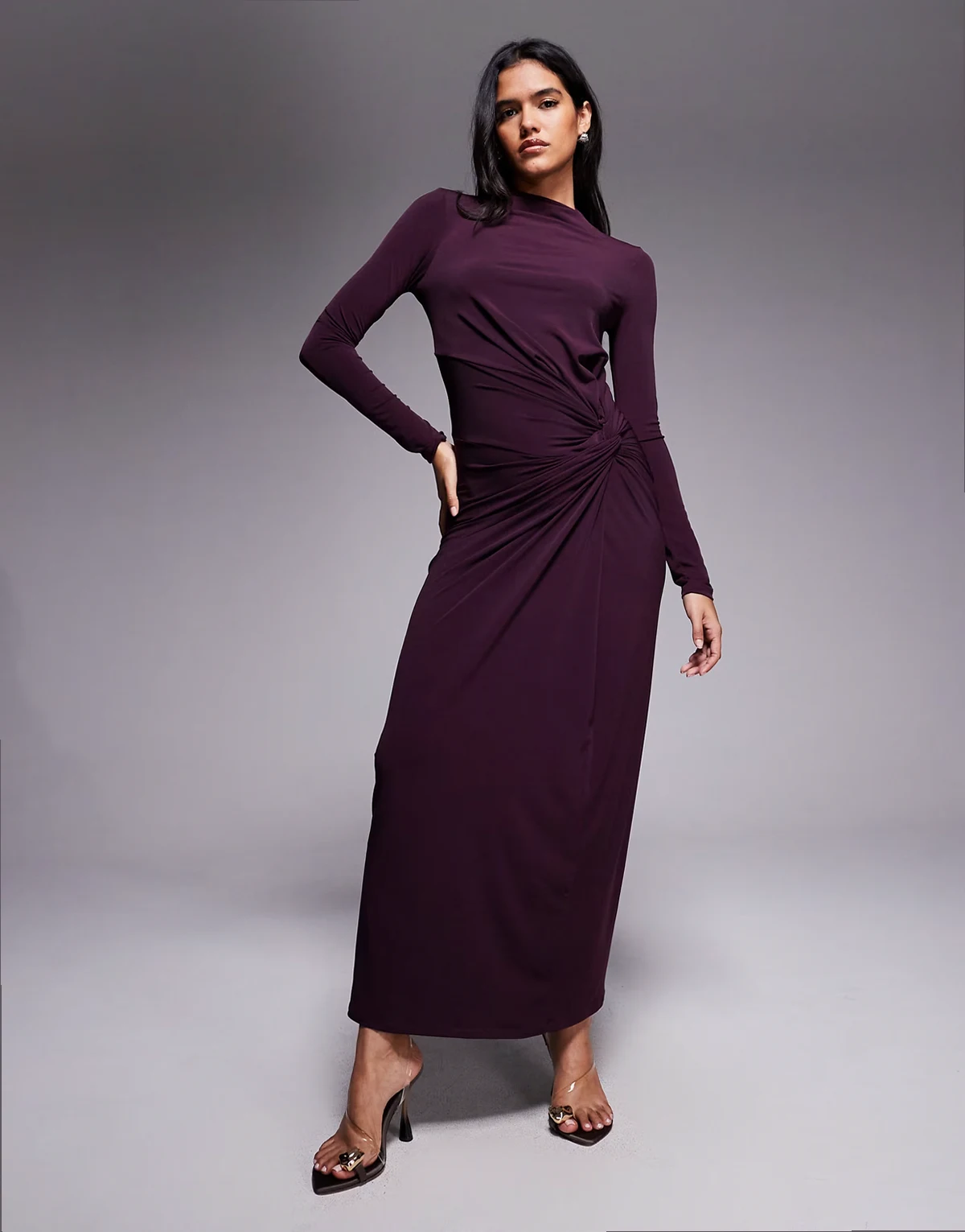 Exclusive high neck maxi dress in deep fig