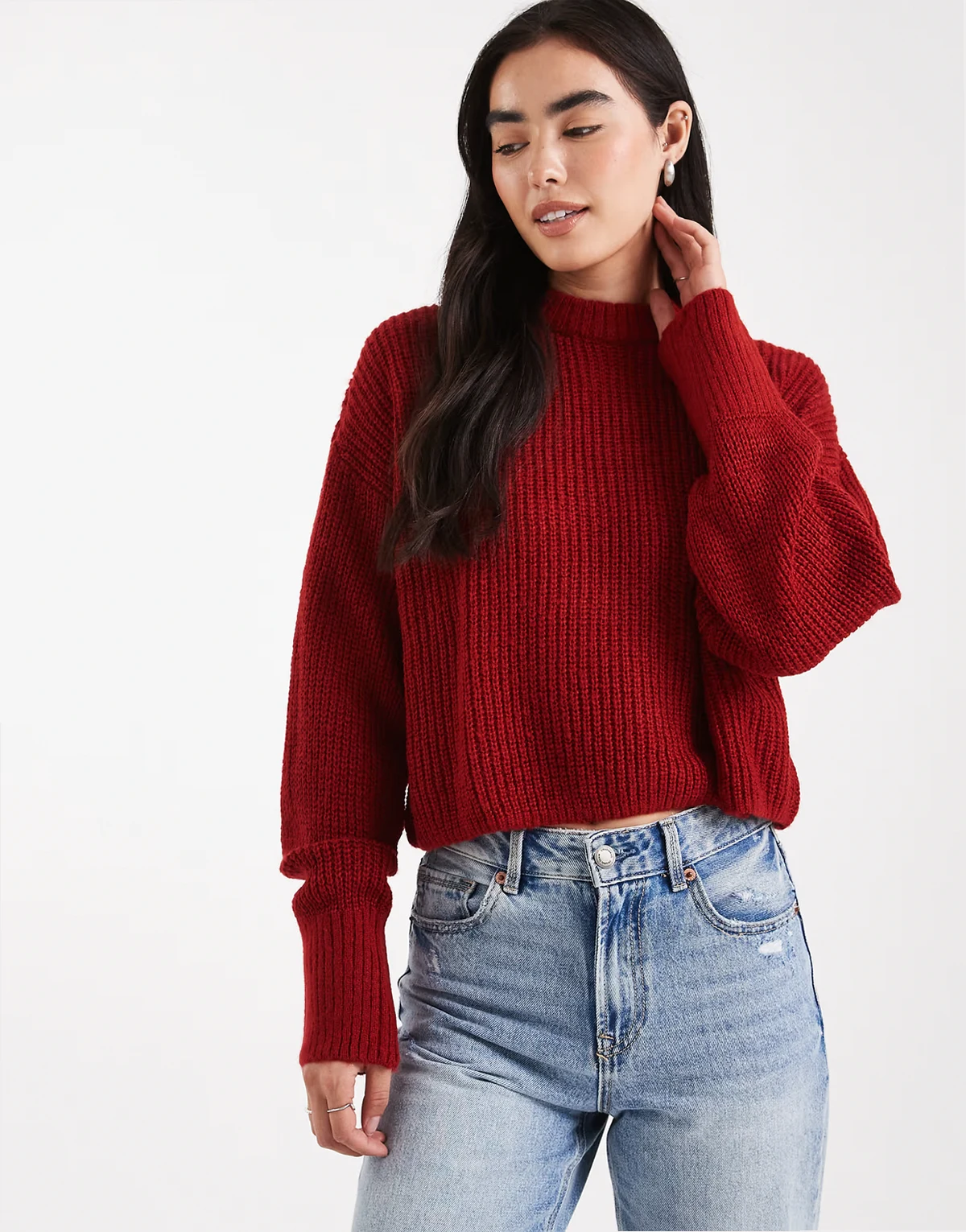 – Lockerer Strickpullover in Rot