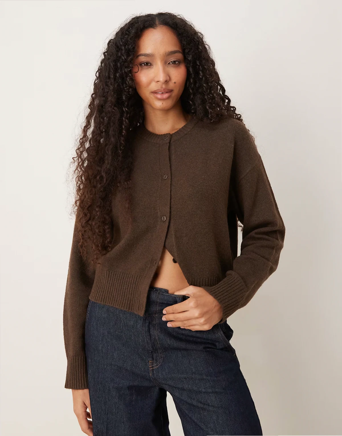wool blend knit cardigan in brown