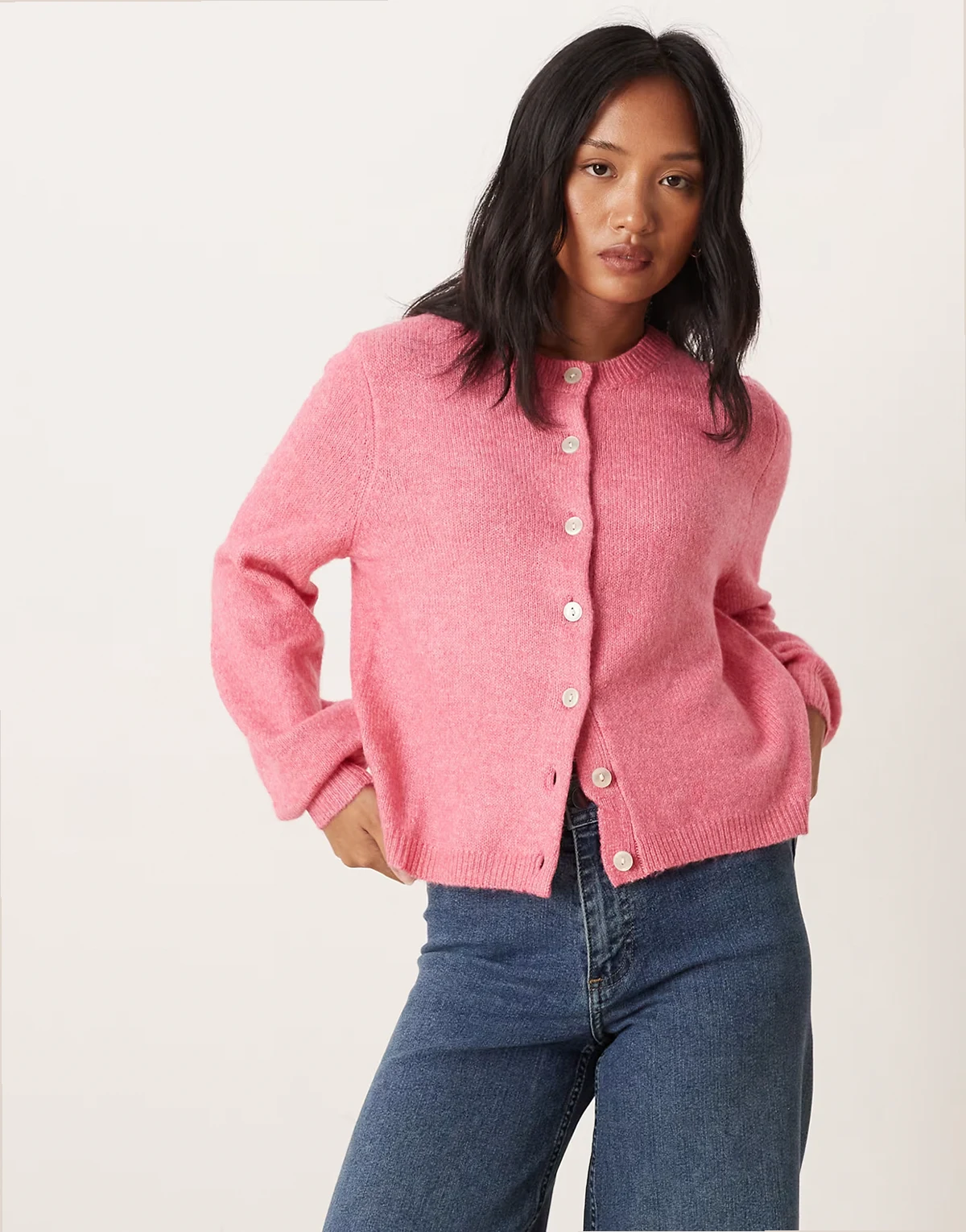super soft knit cardigan in bright pink