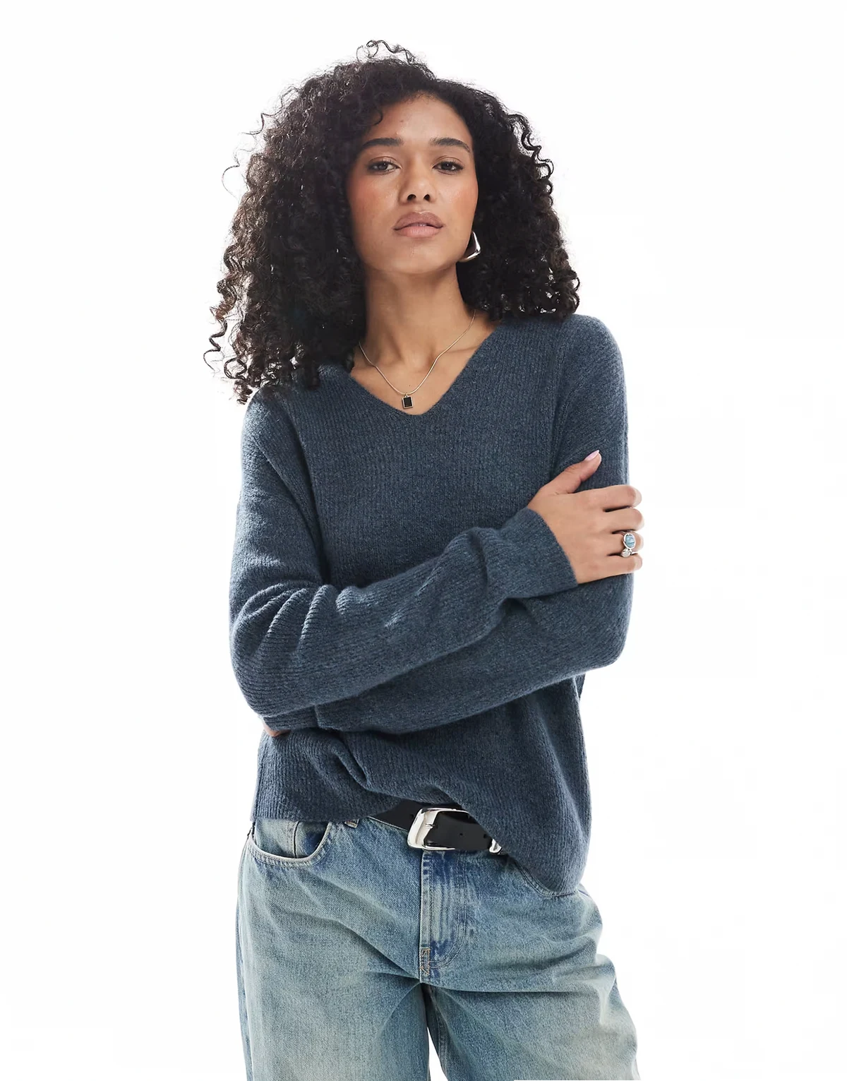 – Pullover in Indigoblau mit V-Ausschnitt