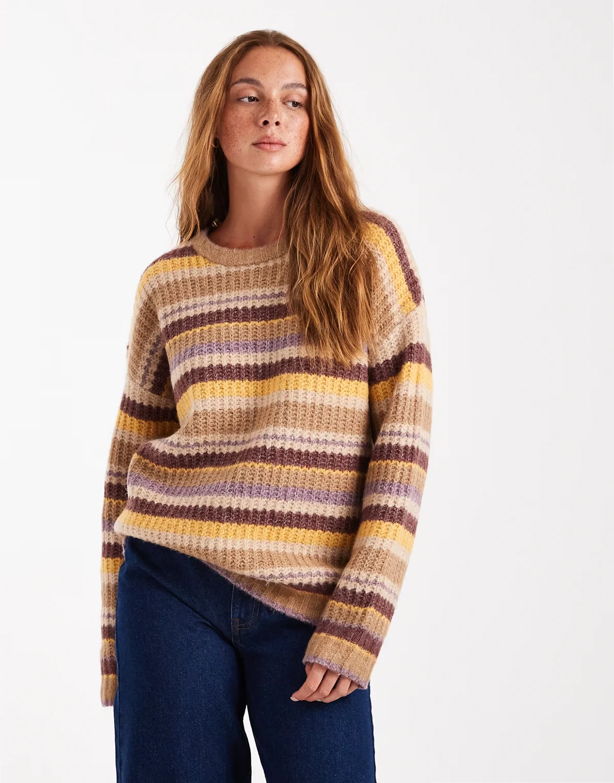 – Luxe – Sweter z okrągłym dekoltem w musztardowe paski