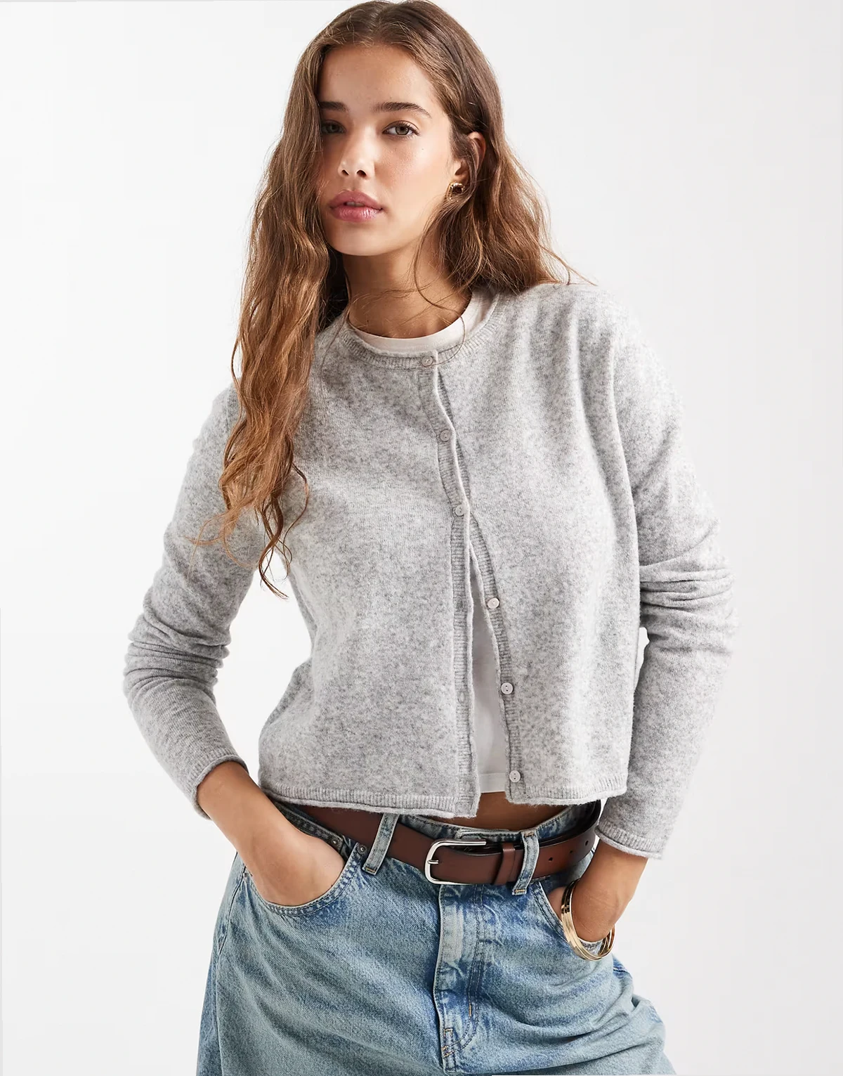 Teen knit cardigan in gray