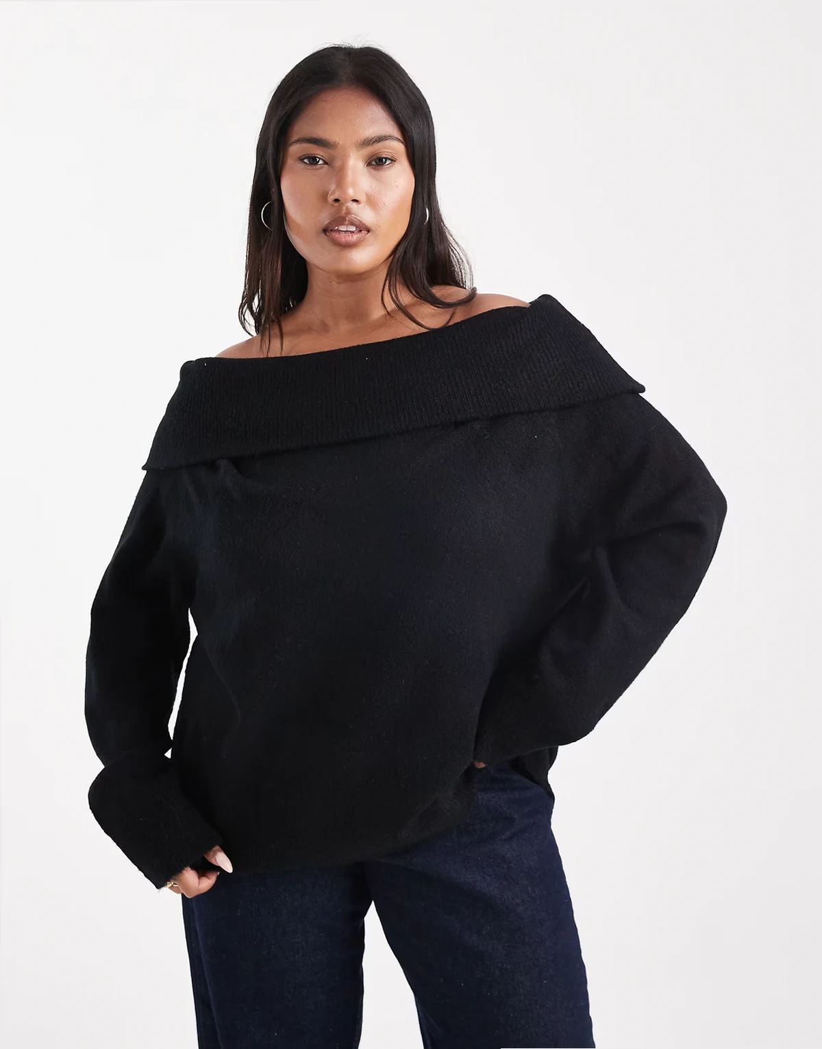 Plus off the shoulder sweater in black