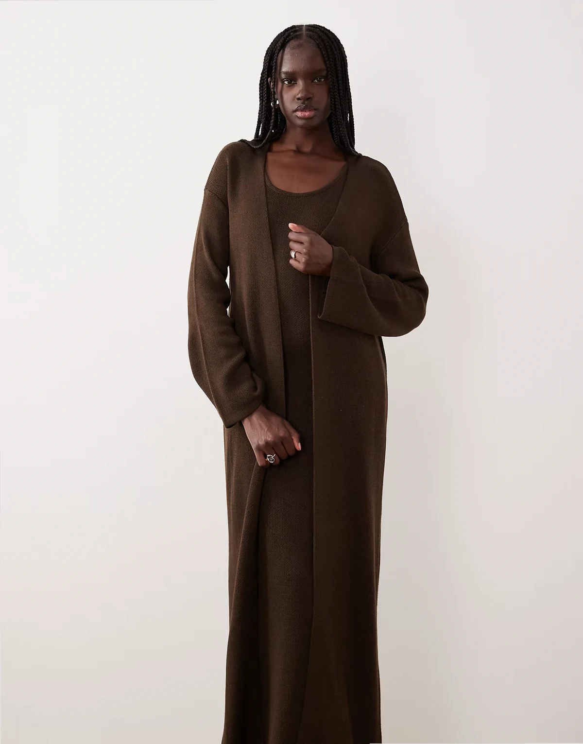 knit longline cardigan in brown - part of a set