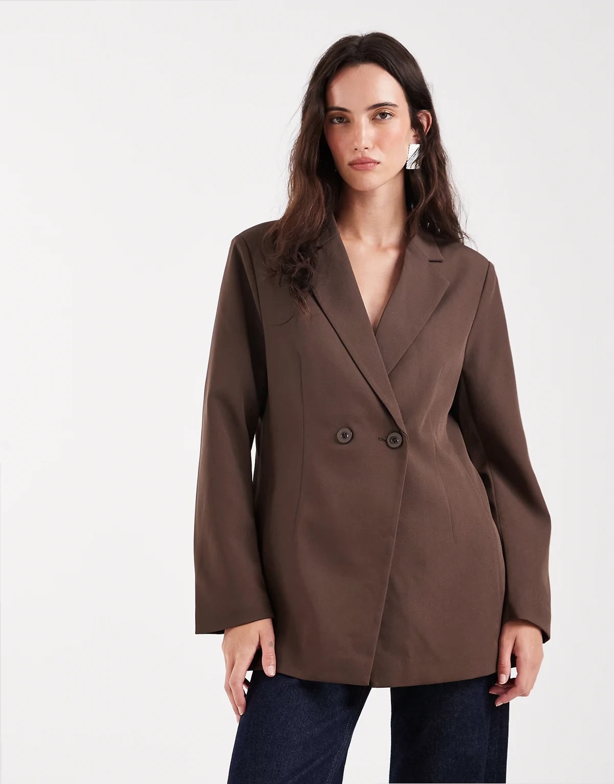 – Zweireihiger Oversize-Blazer in Schokobraun