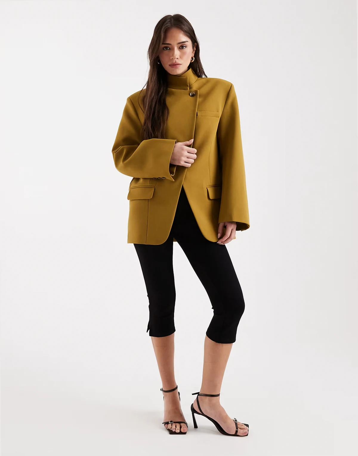 wrap front oversized blazer in khaki