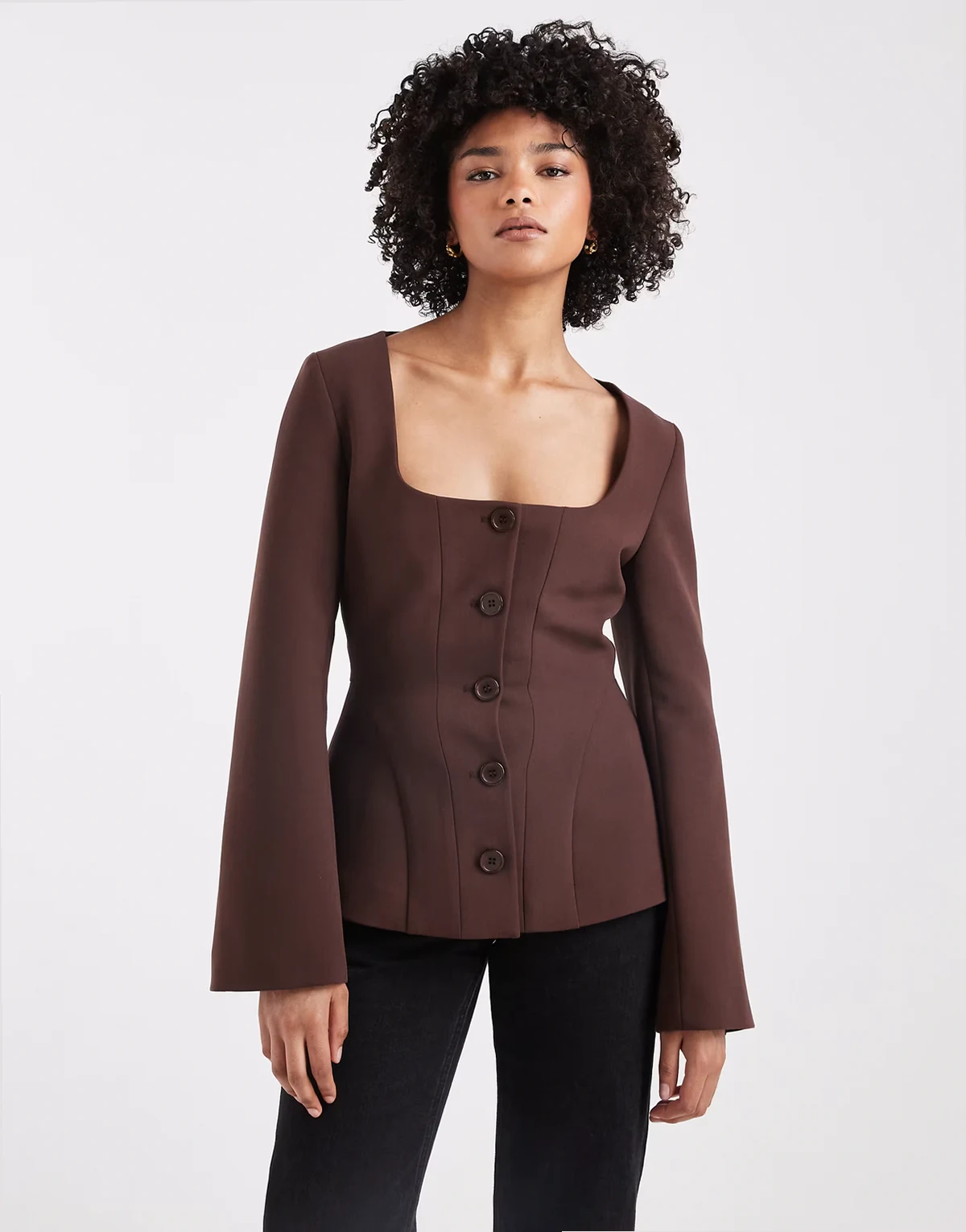 – Taillierter Korsett-Blazer in Schokobraun