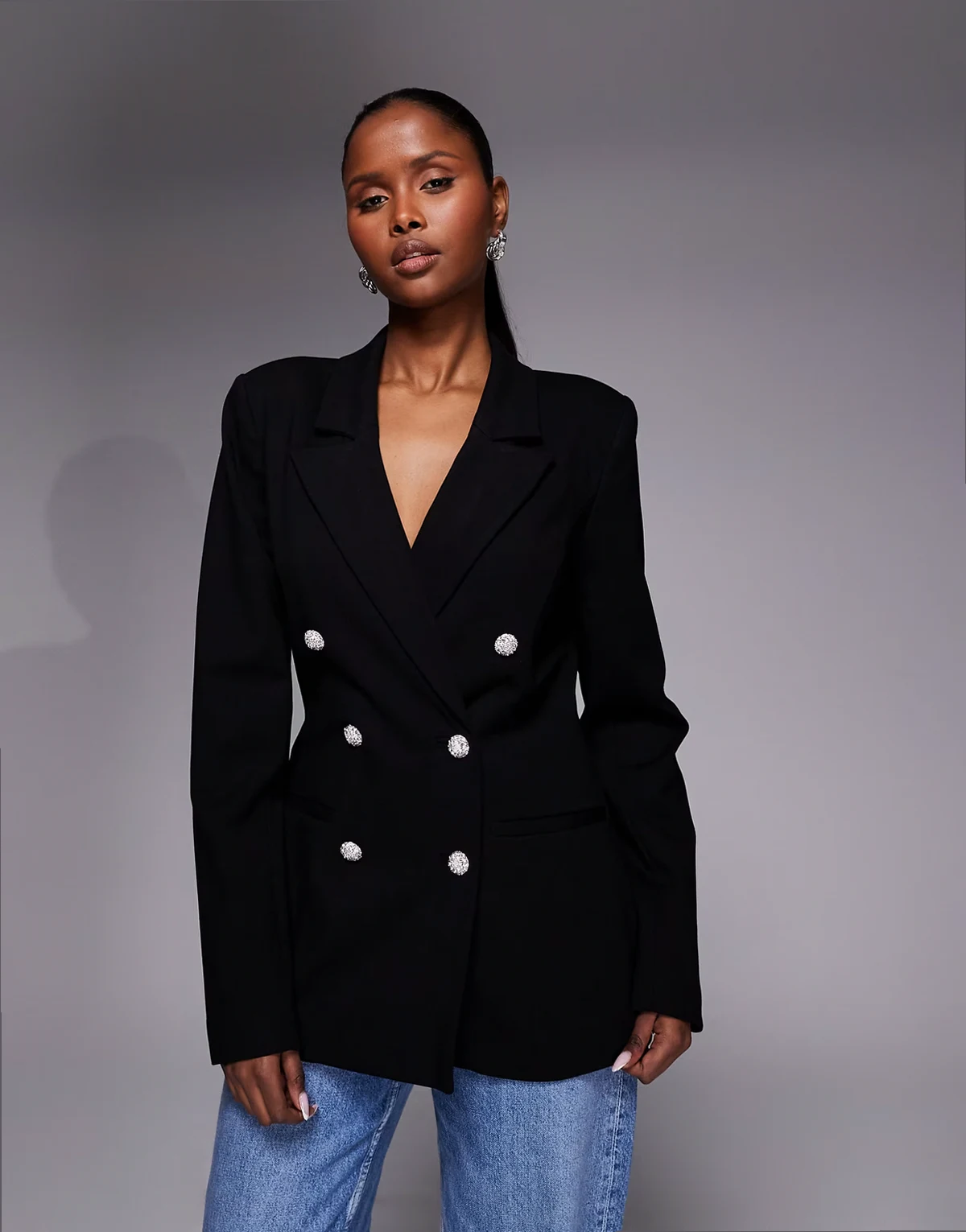 x ASOS – Zweireihiger Ponte-Blazer in Schwarz