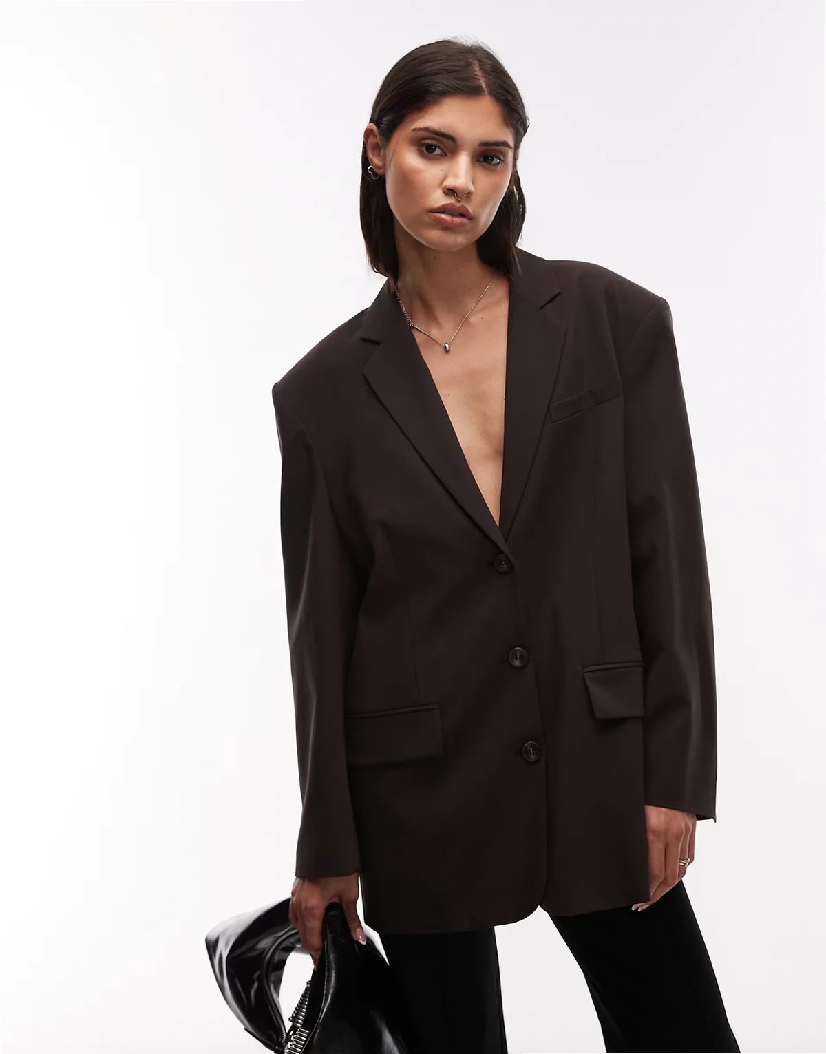– Einreihiger Oversize-Blazer in Schokobraun