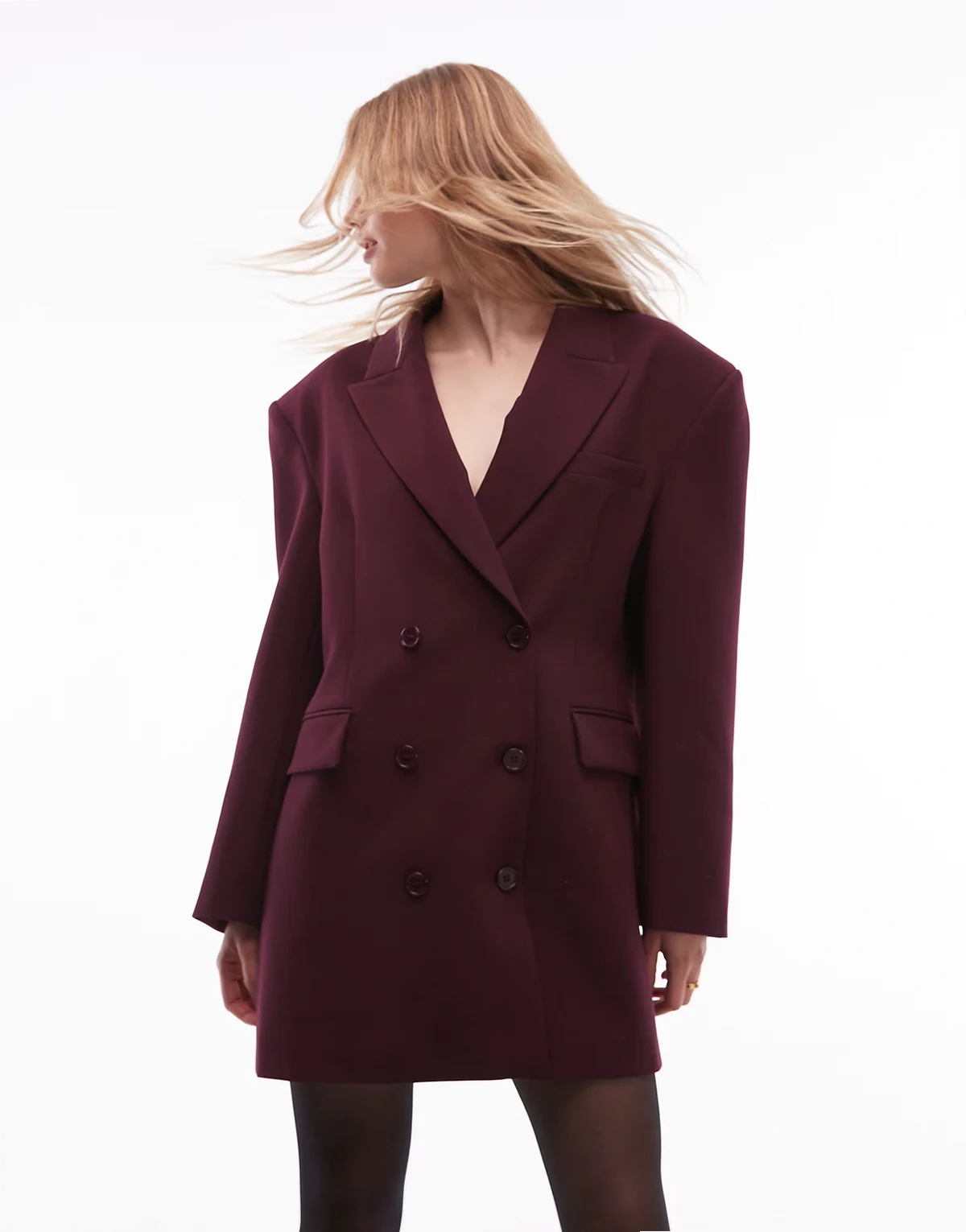 – Elegantes zweireihiges Blazerkleid in Pflaume