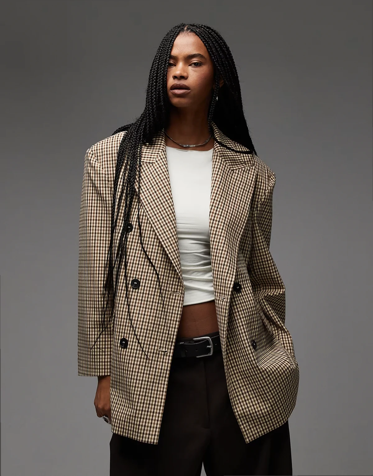 – Zweireihiger Oversize-Blazer mit kleinem Karomuster