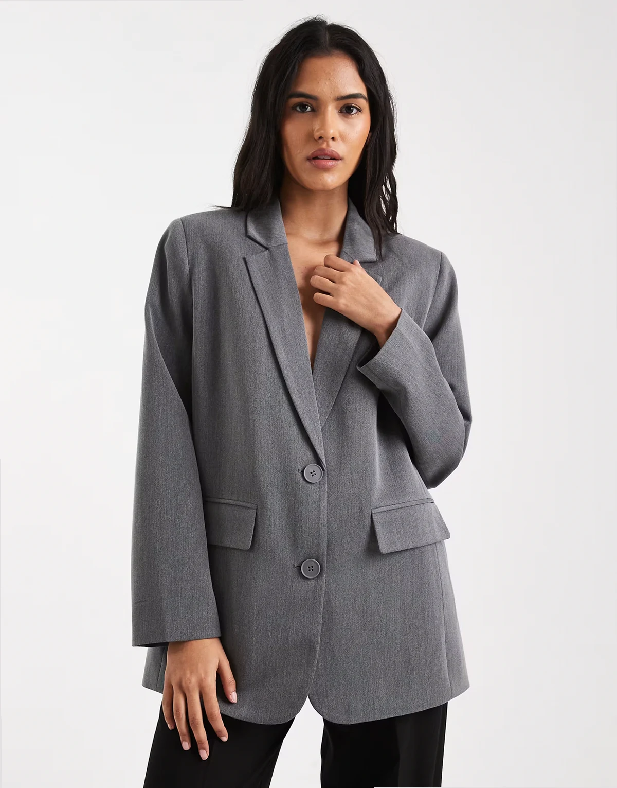 – Eleganter Oversize-Blazer in meliertem Dunkelgrau
