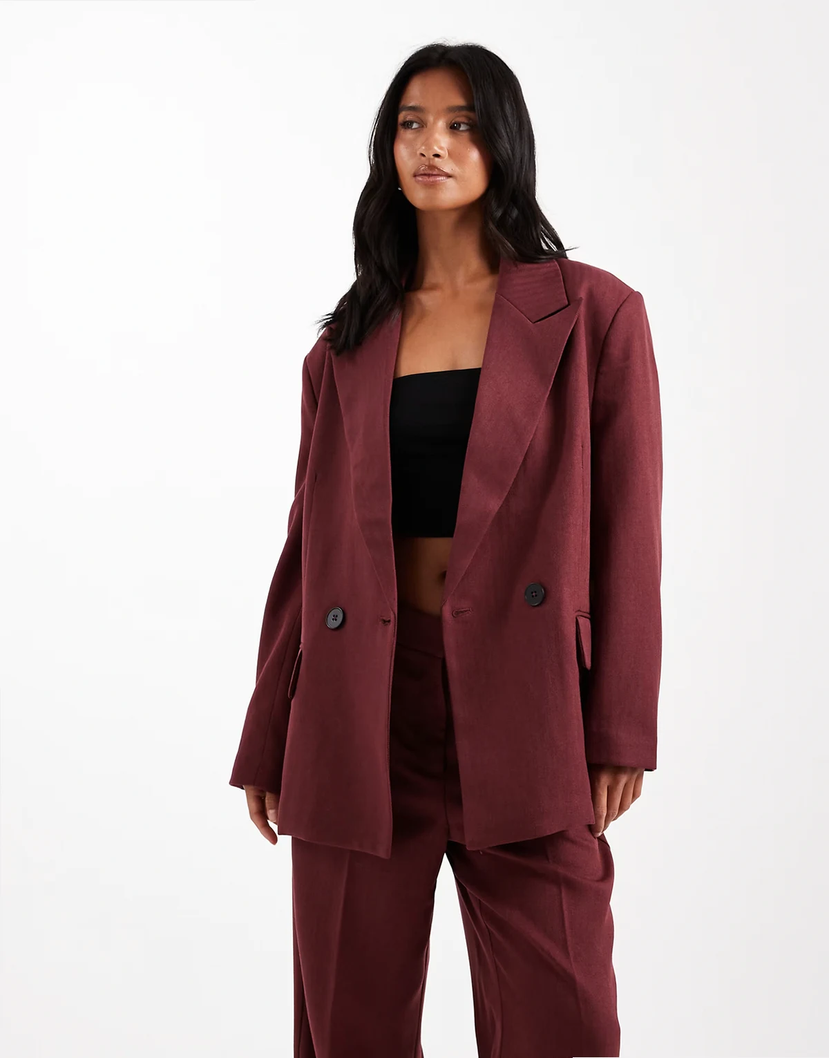tailored herringbone blazer in burgundy - part of a set