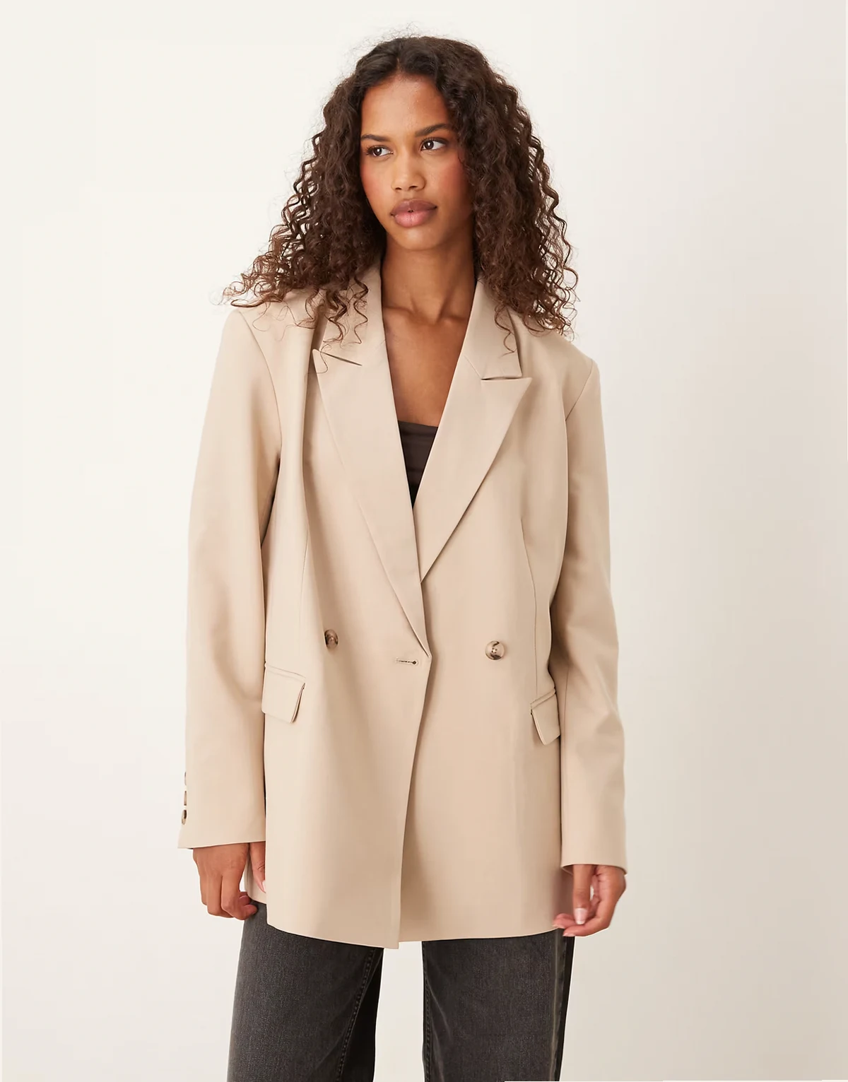 – Zweireihiger Blazer in Steinbeige