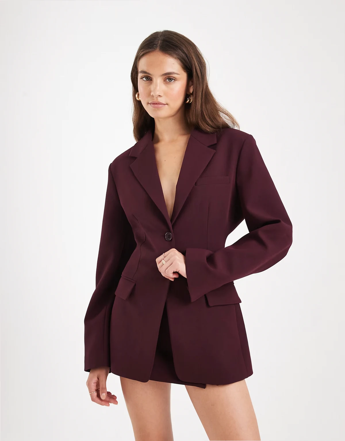 – Blazer in Pflaume mit geraffter Taille