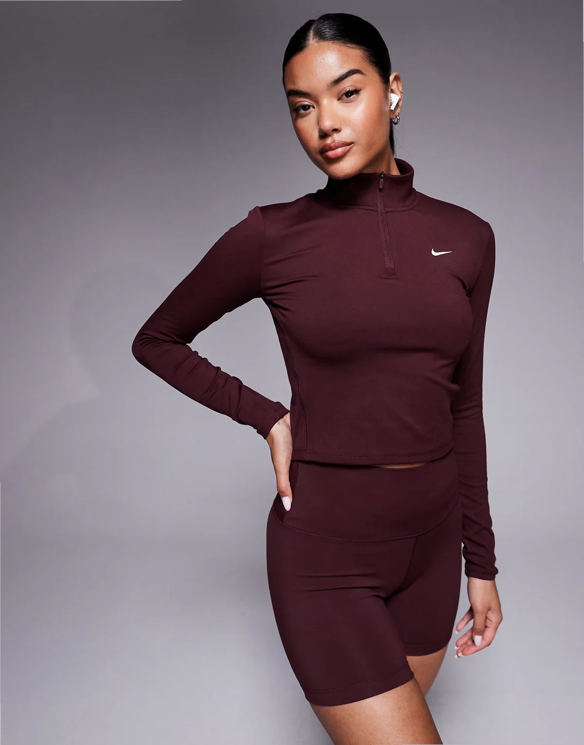 Nike One Training full zip fitted long sleeve top in burgundy