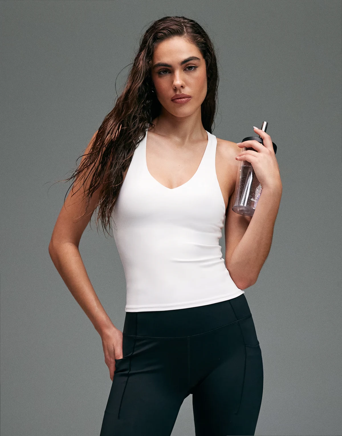 active push up tank top with shelf bra in white