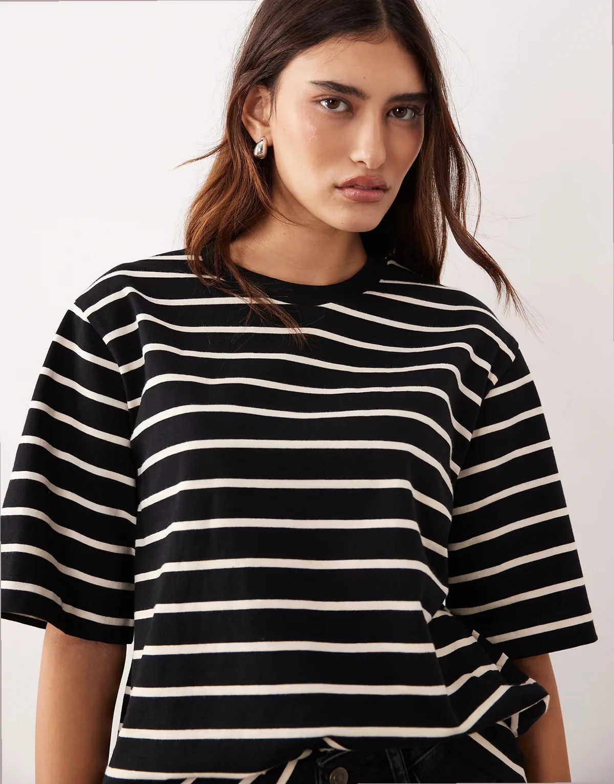 oversized premium cotton heavy weight T-shirt in black stripe