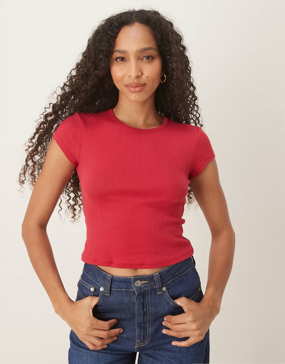 Wait A Minute pointelle baby T-shirt in lipstick red