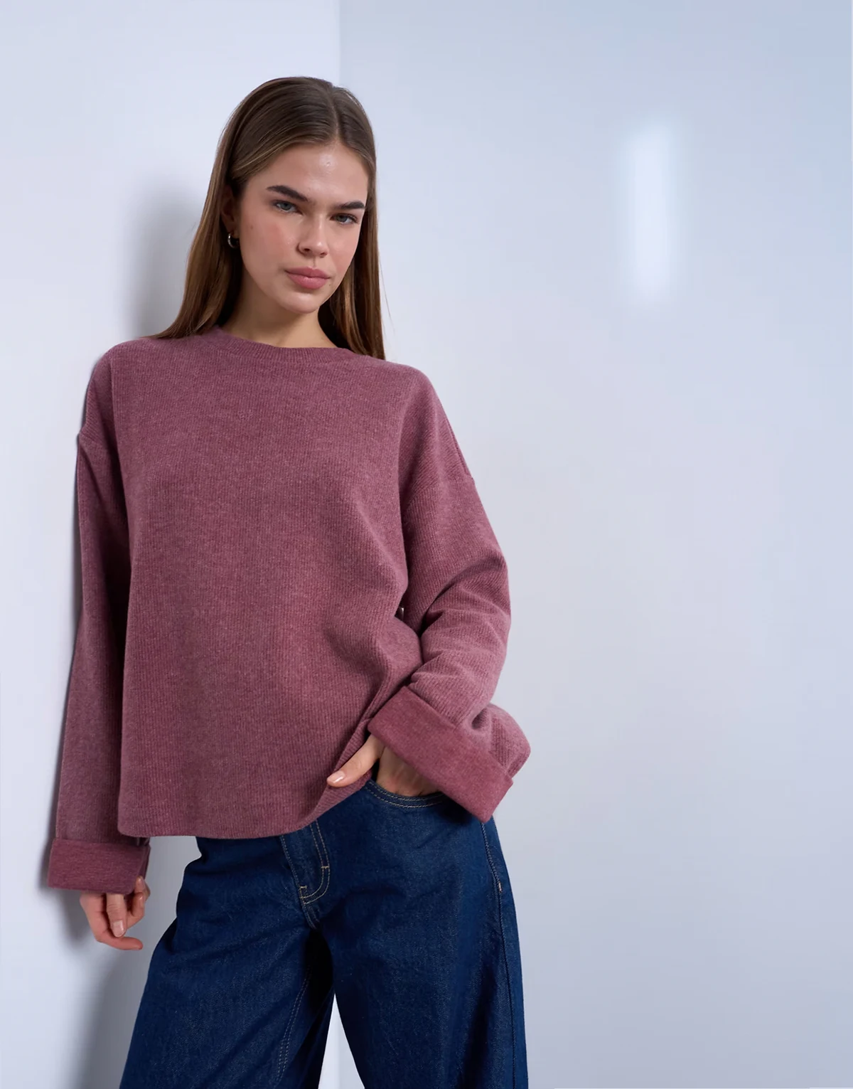 ASOS DESIGN – Figowy miękki T-shirt typu skater z szerokimi rękawami