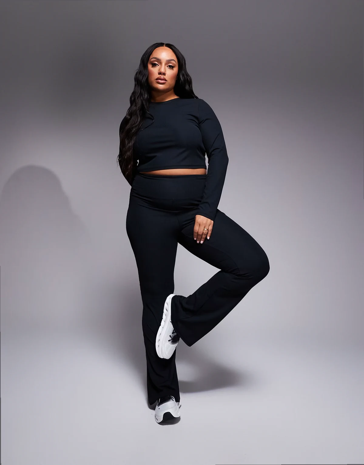 Curve soft touch ribbed cropped long sleeve t-shirt in black
