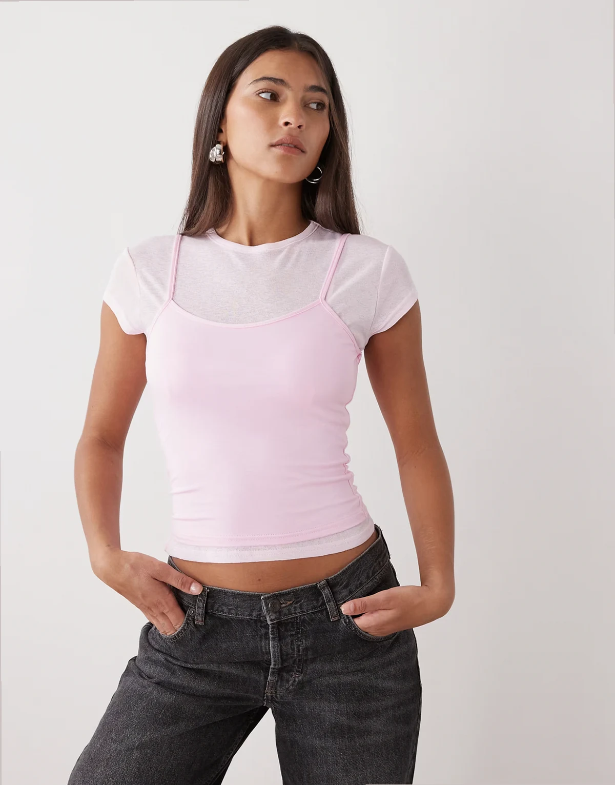 – Kurzärmliges, zweilagiges T-Shirt in Rosa