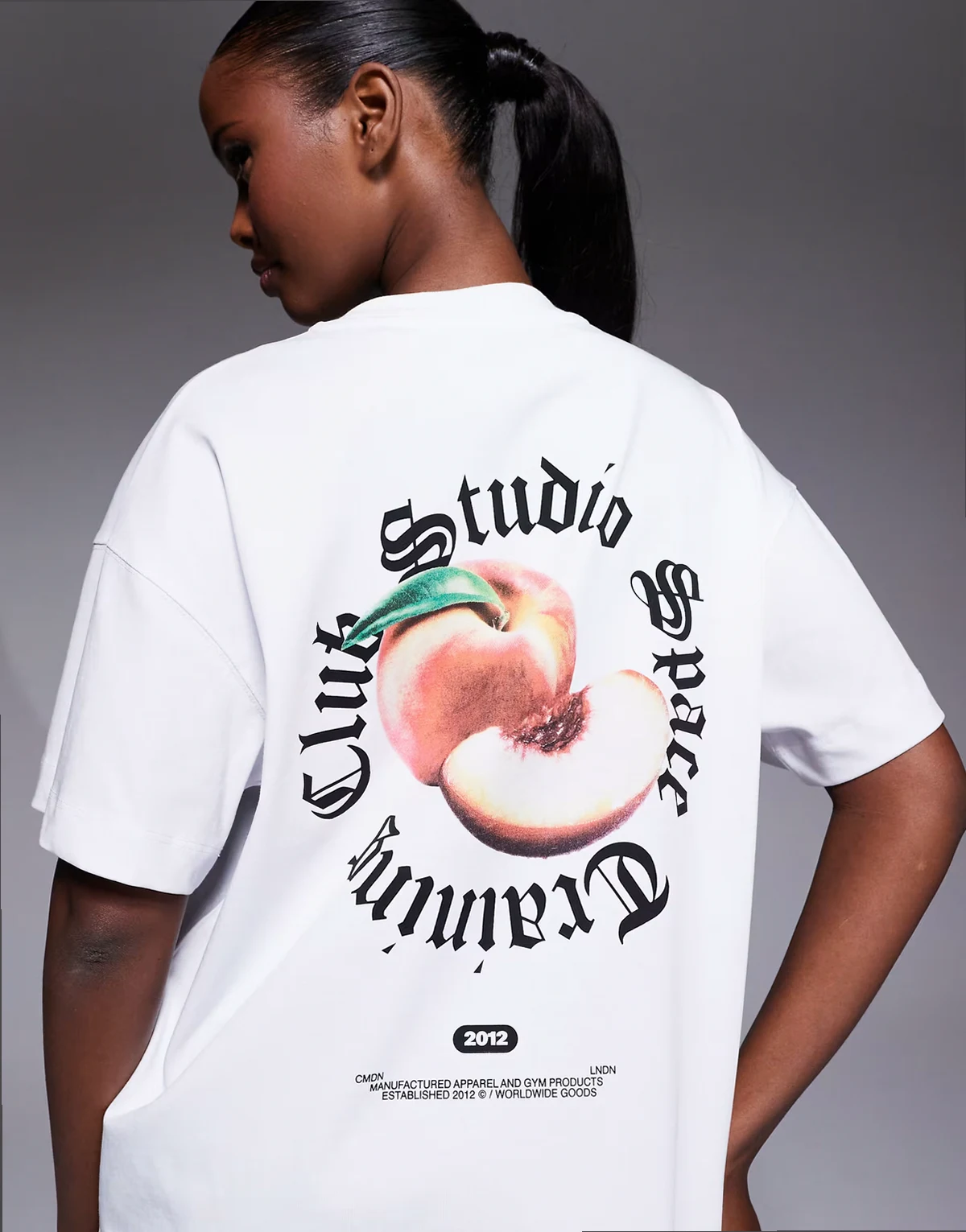 heavyweight cotton oversized T-shirt with peach back print in white
