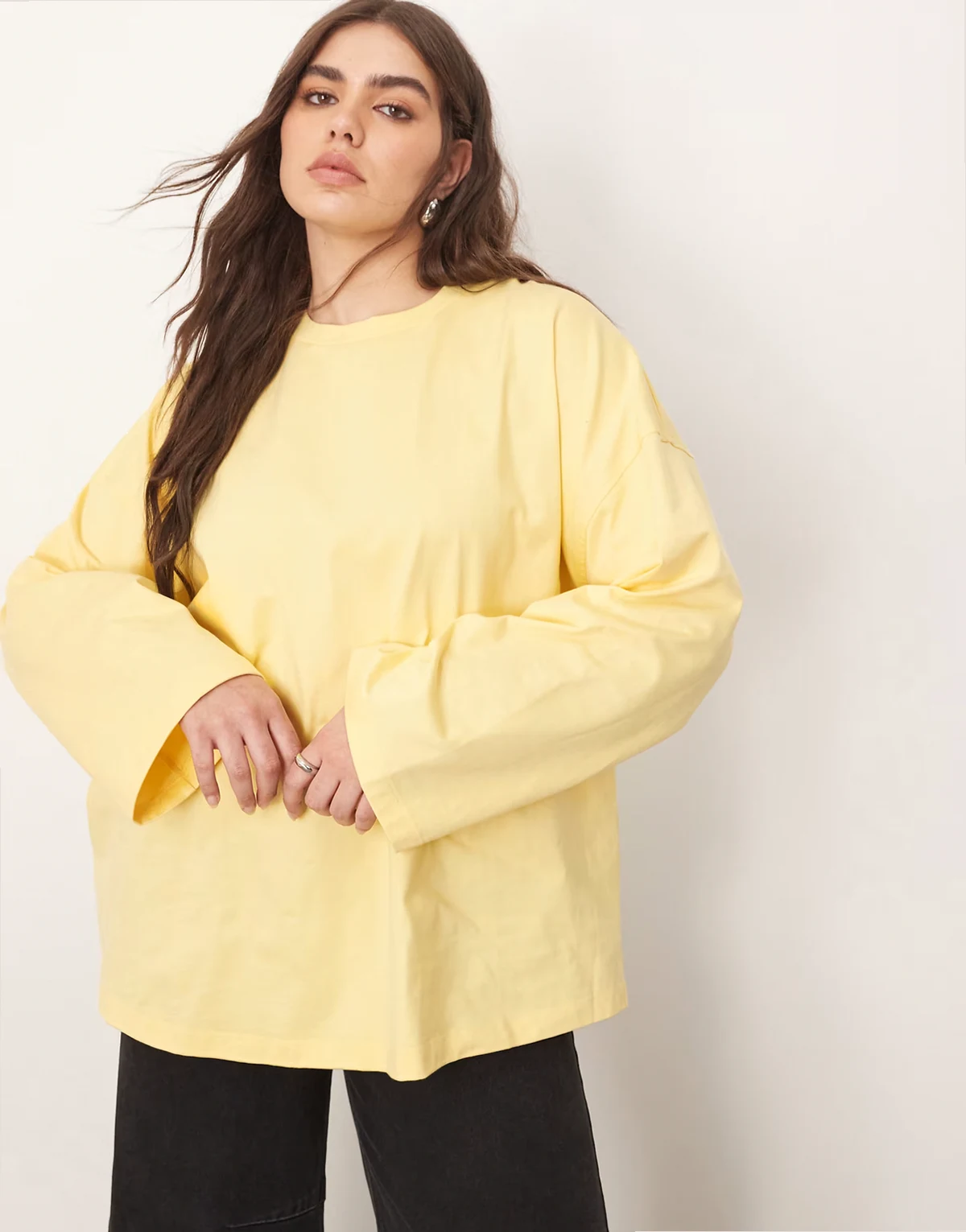 Curve cotton oversized long sleeve T-shirt in buttermilk
