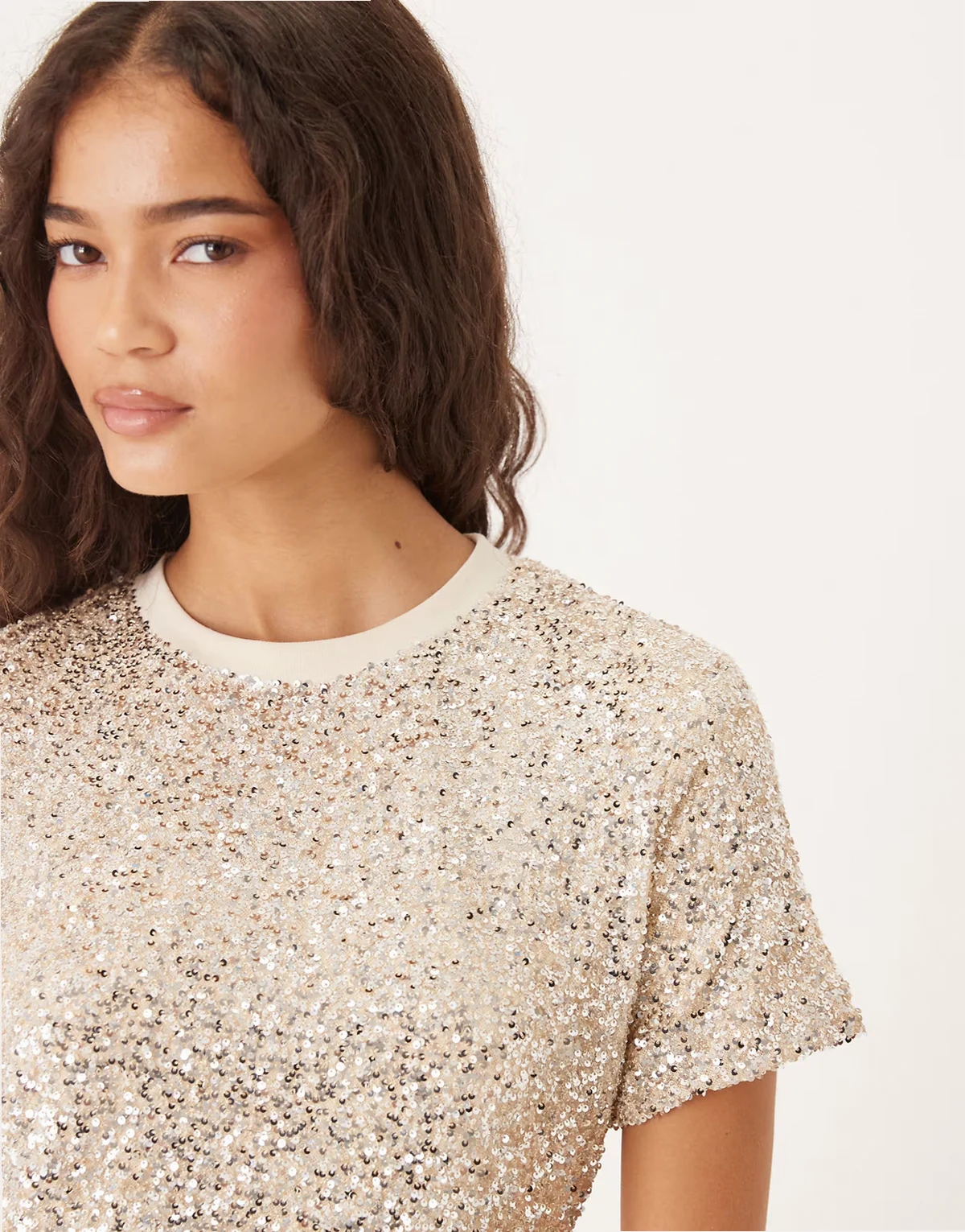 – Pailletten-T-Shirt in Silber, Kombiteil