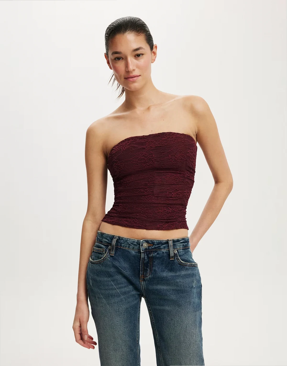 – Cara – Bordowy gorsetowy top bandeau