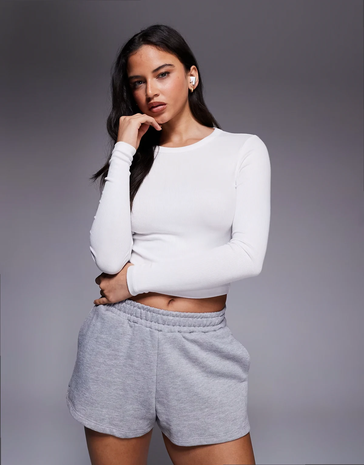Rest Day ultra soft modal ribbed long sleeve cropped baby T-shirt in white