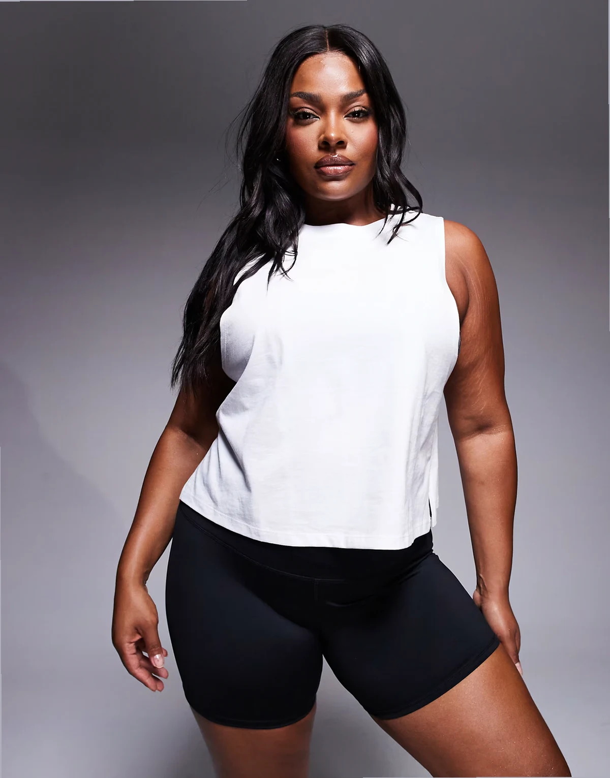 Curve drop armhole cropped cotton tank top with quick dry finish in white
