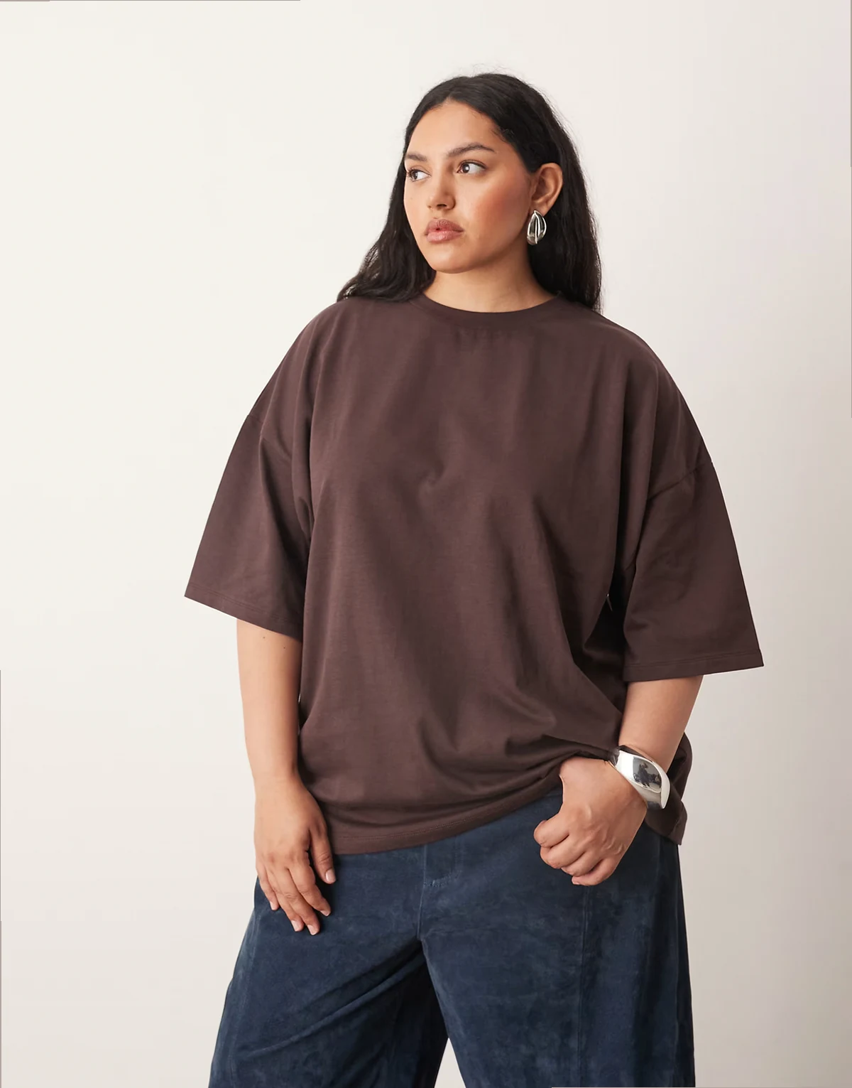 Curve oversized premium heavyweight T-shirt in chocolate
