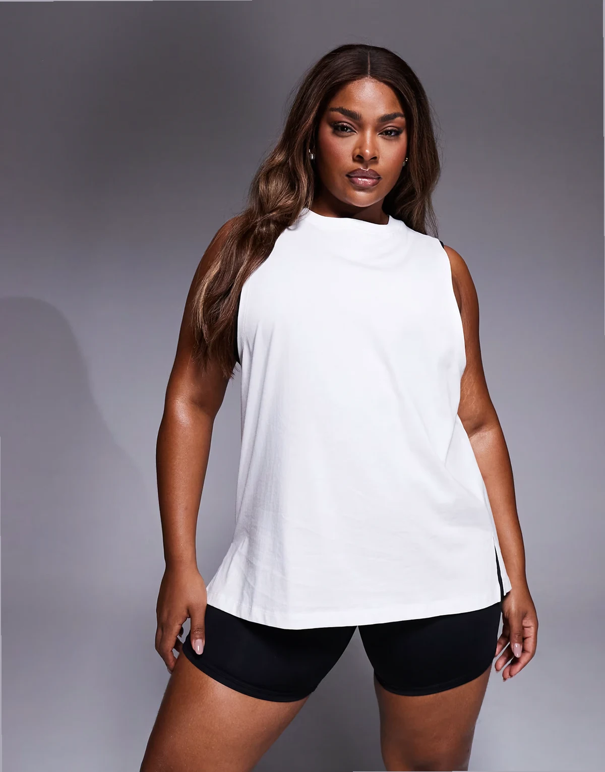 Curve Icon cotton drop armhole tank top with quick dry finish in white