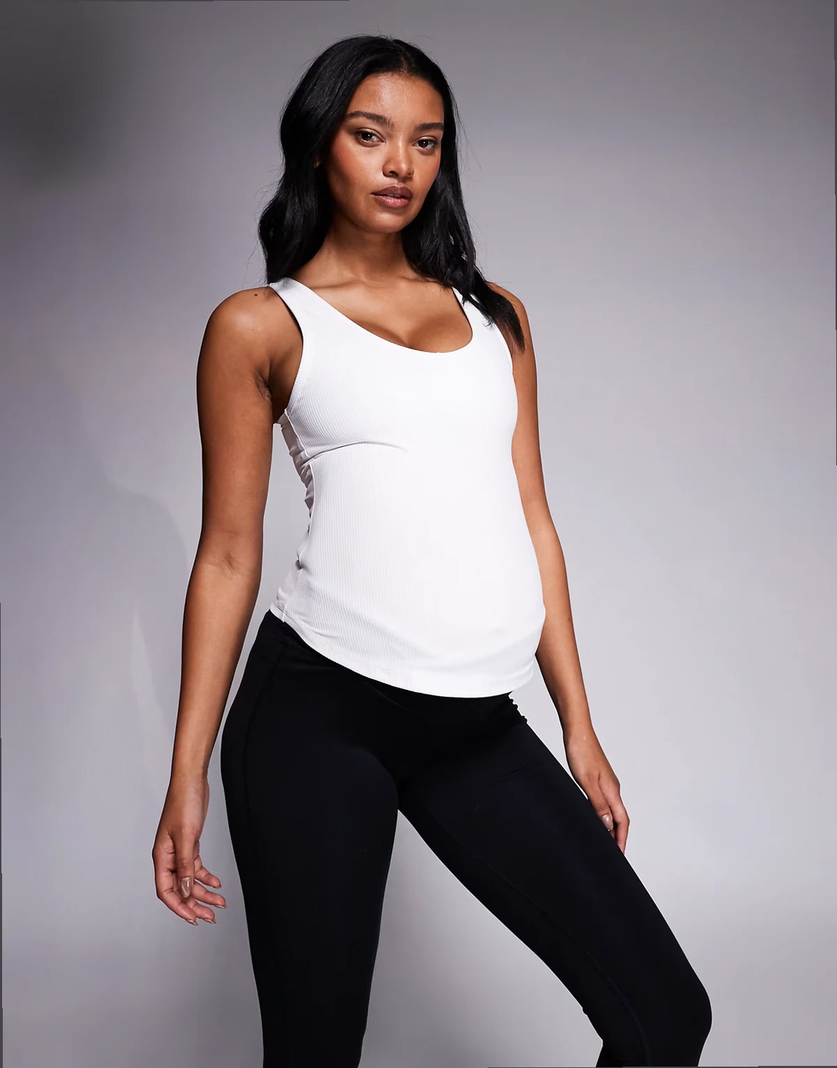 Maternity soft touch ribbed tank top with inner bra in white