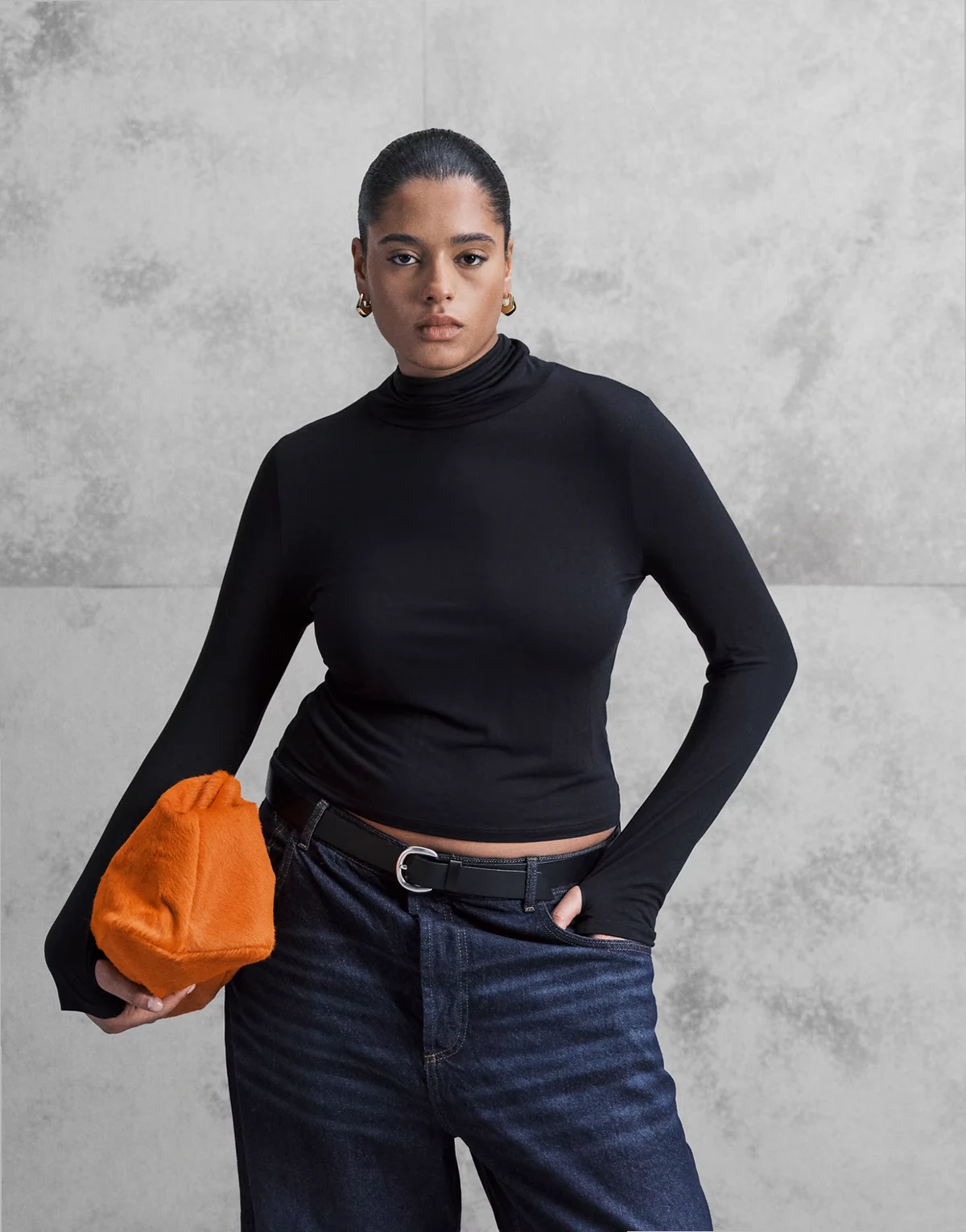 ASOS DESIGN Curve – Czarny lekko prześwitujący top z długimi rękawami i golfem
