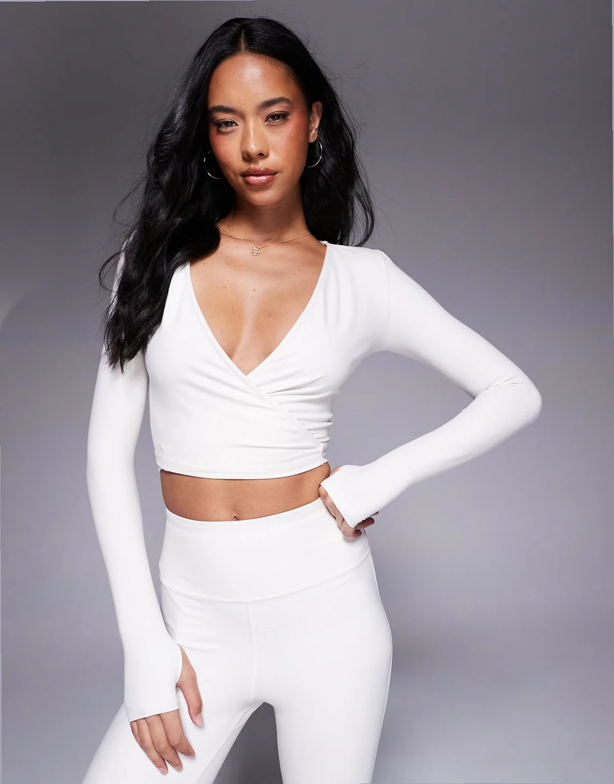 soft touch ballet wrap long sleeve top in buttermilk