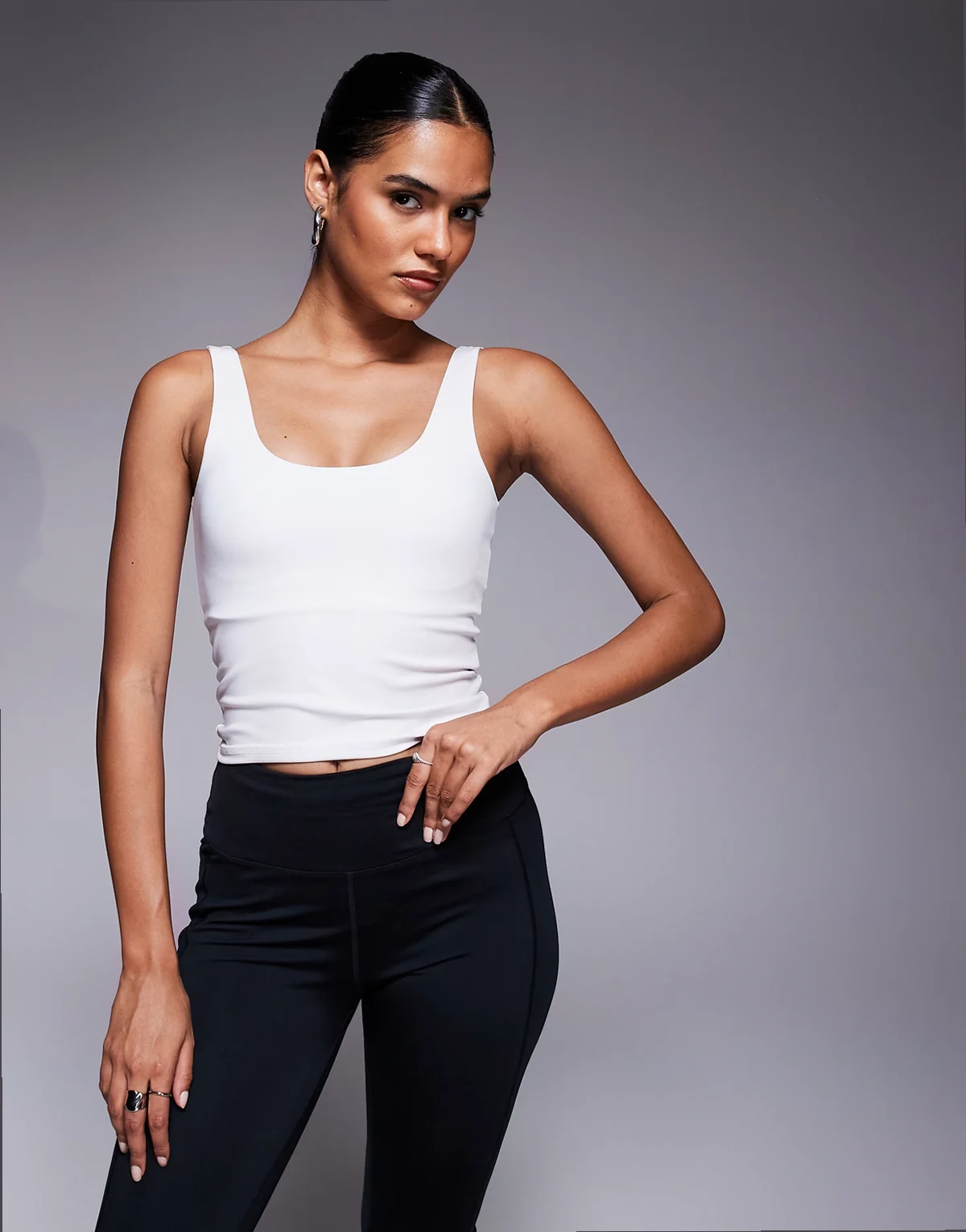 square neck tank top with shelf bra in white