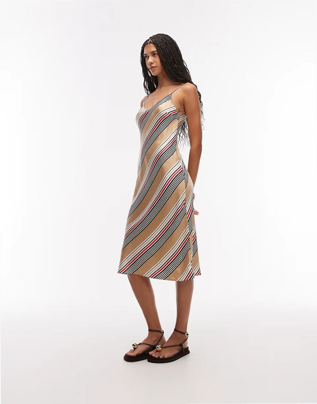 – Gestreiftes Trägerkleid in Beige