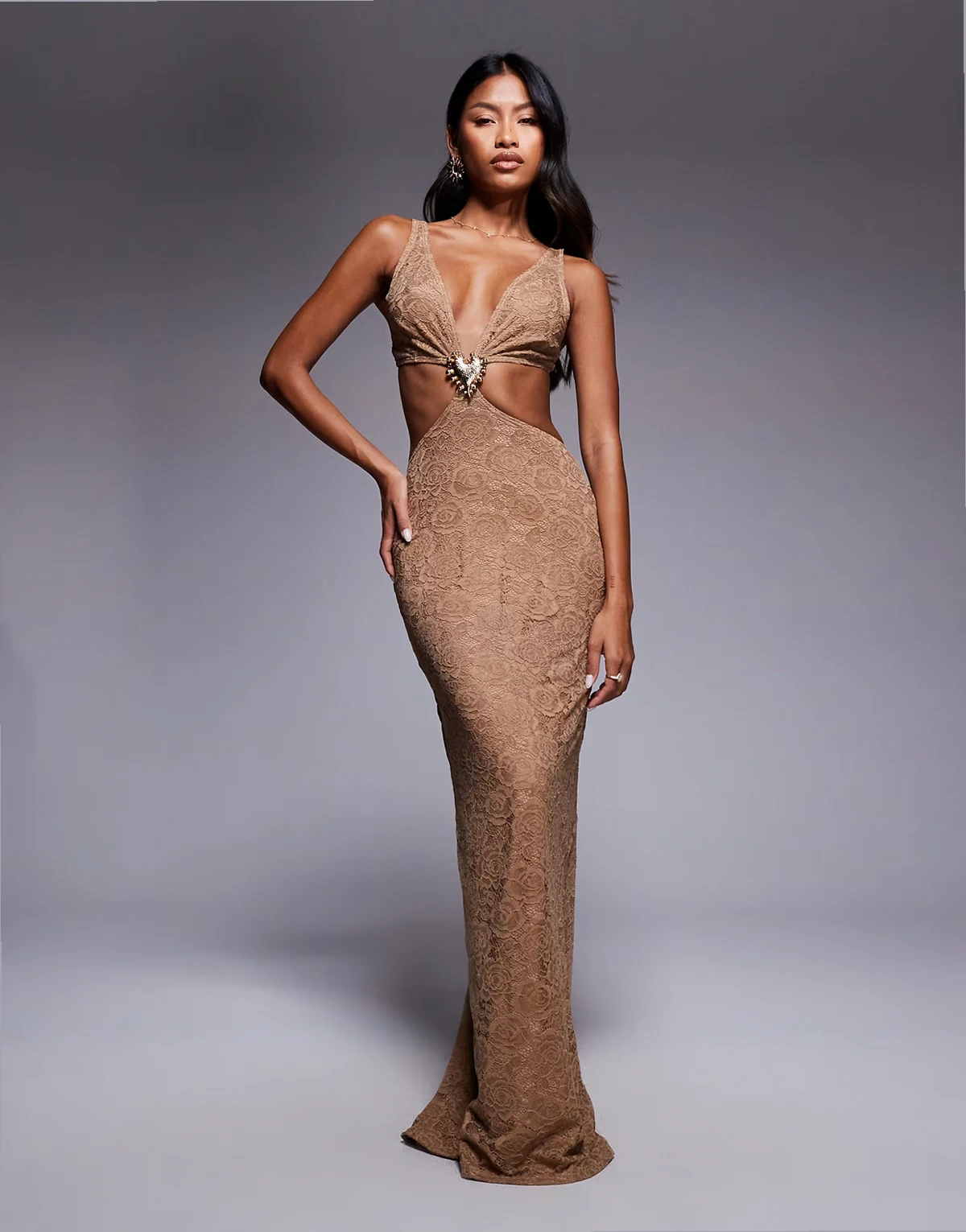 lace cut out beach maxi dress in caramel