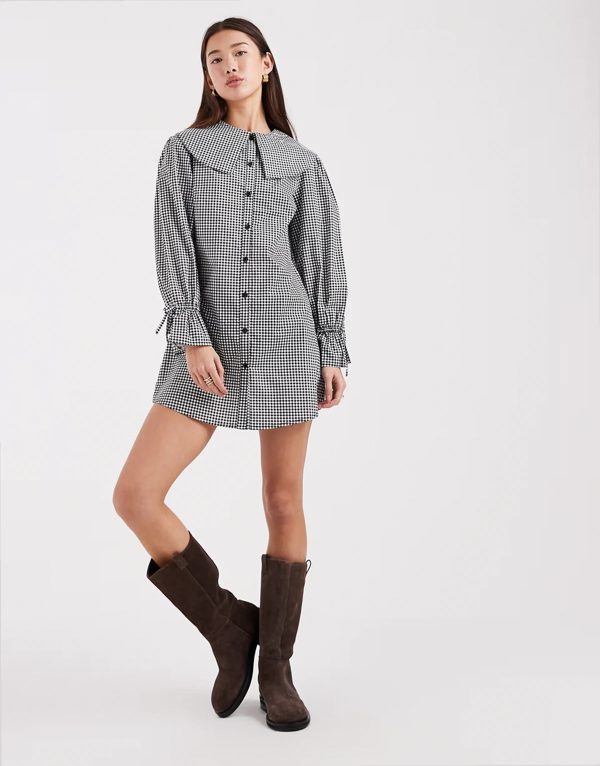 oversized collared mini dress in gray plaid