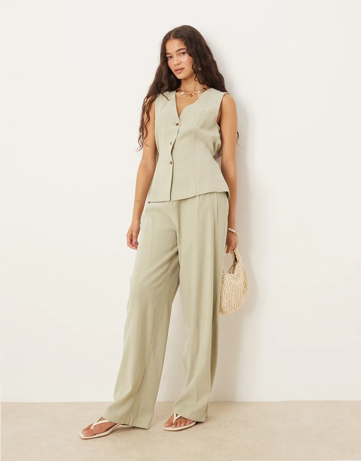 high waist tailored pants in sage green - part of a set