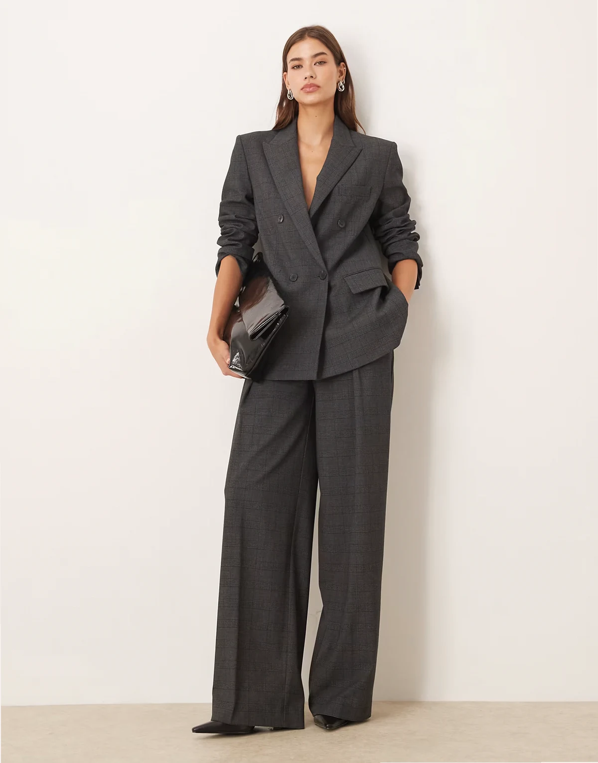 – Teriyaki – Elegante Hose in Grau kariert mit Bundfalten