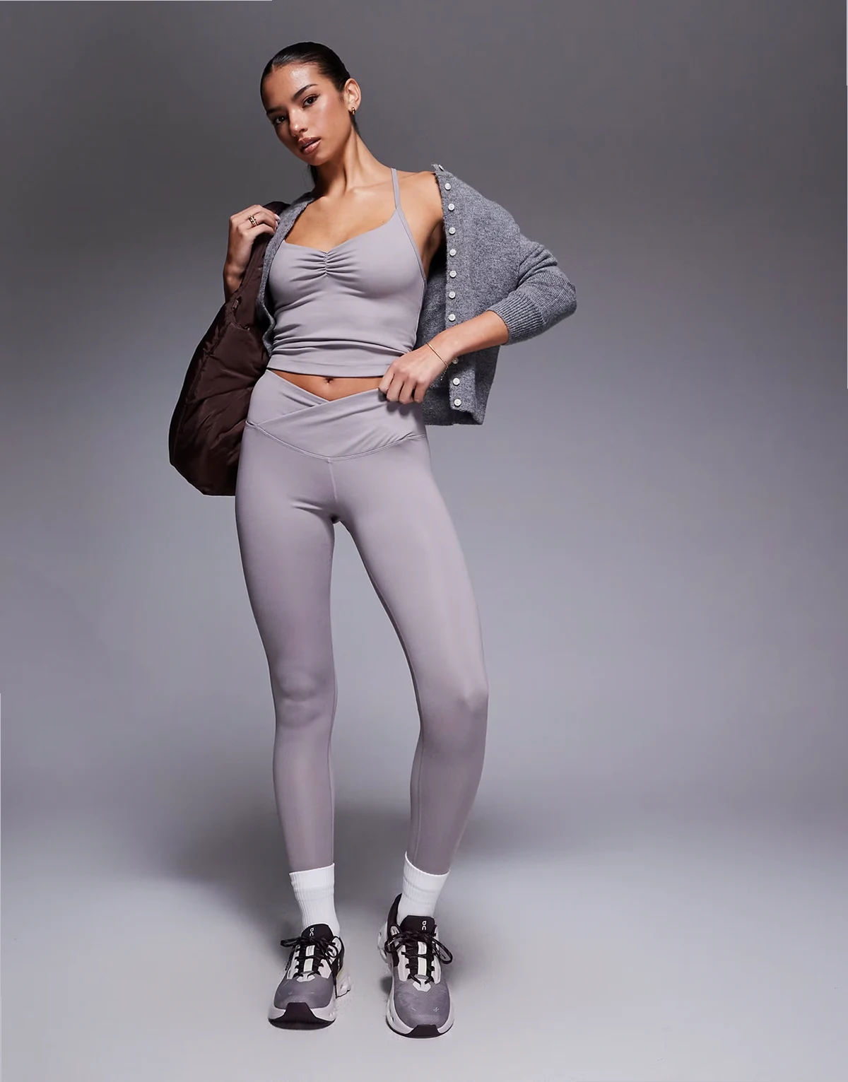 Icon soft touch wrap waist yoga leggings in mink