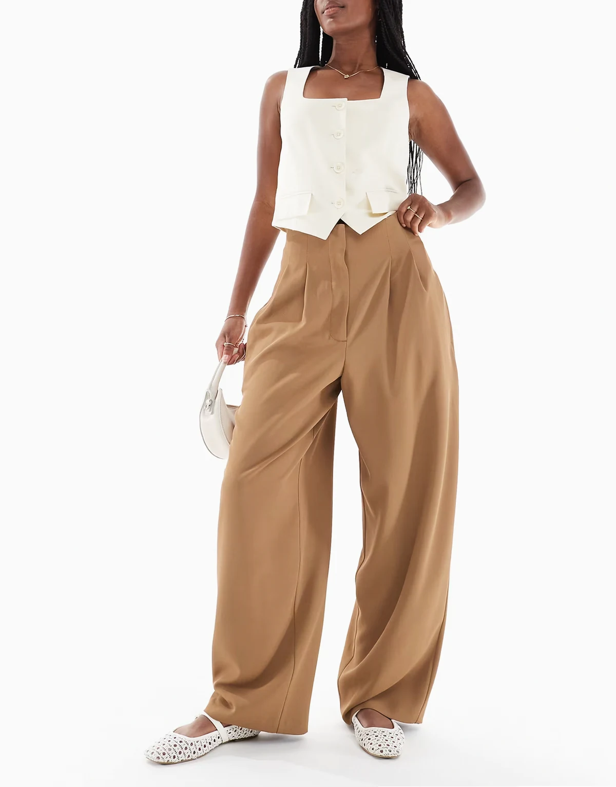 – Elegante Barrel Leg Hose in Tabakbraun